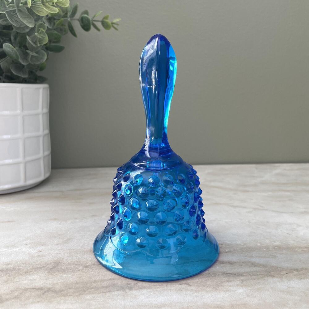 Vintage Fenton Art Glass Blue Hobnail Bell
